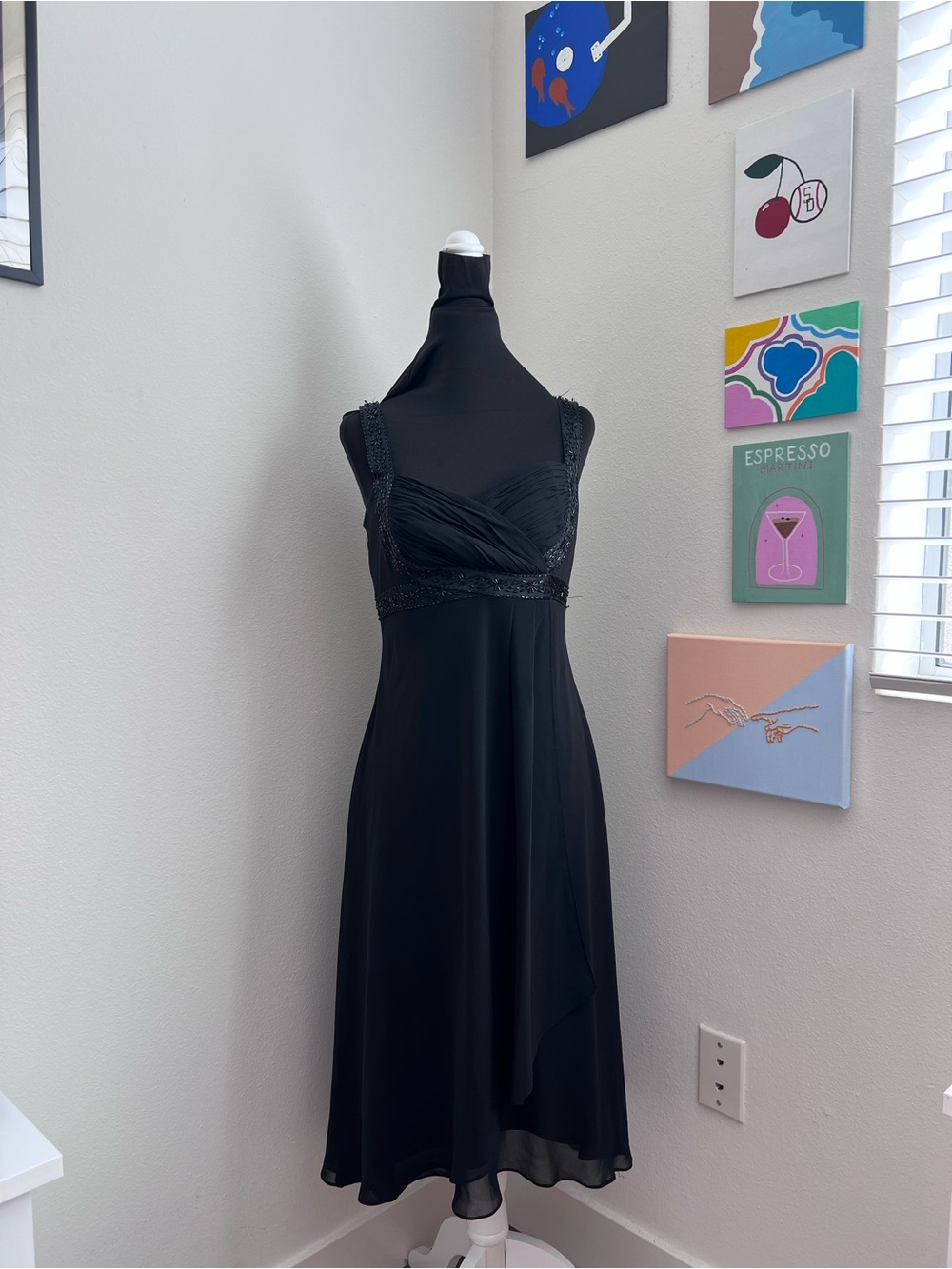 Y2K Black Beaded Dress – Sleeveless Formal Party Dress – Size 6